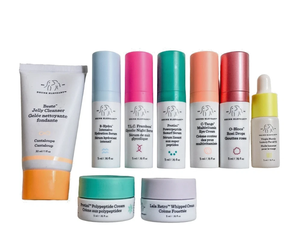 Lot 9 pcs Drunk Elephant Travel Size Littles incl Protini, TLC Framboos, B-Hydra - Image 1 of 1