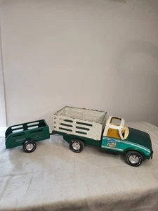 Vtg 1970's  Nylint Farms LUV Diesel Stake Truck and Trailer Pressed Steel Toy - Picture 1 of 12