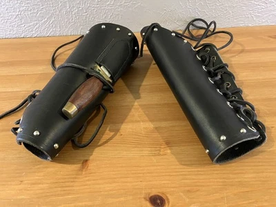 Brazaletes de cuero negro vintage cosplay pirata renacentista medieval + cuchillo daga Foto 1 de 2