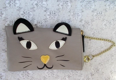 BETSEY JOHNSON CAT FACE кошелек с ремешком, телефон, карты ключи, логотип нос, золотая цепочка ремень - Изображение 1 из 4