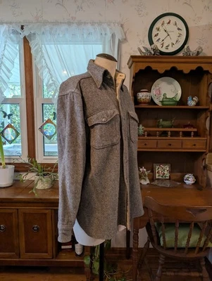 (Pequeña) CAMISA DE CAMPO Eddie Bauer Gris Lana Espiga Años 80 Chaqueta DE COLECCIÓN Foto 1 de 4