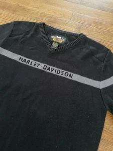 VTG Harley Davidson Womens Large Spell Out Elbow Patch Knit Long Sleeve Sweater - Picture 1 of 13