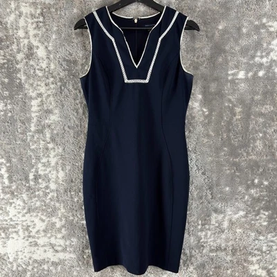 Tommy Hilfiger Size 6 Stretch V Neck Mini Sheath Dress Navy Sleeveless Zip - Image 1 of 4