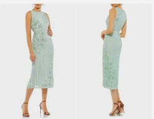 MAC DUGGAL 70260 ABITO MIDI TUBINO PAILLETTES RIGHE E SCHIUMA DI MARE FLOREALE tg 12 NUOVO CON ETICHETTE - Foto 1 di 3