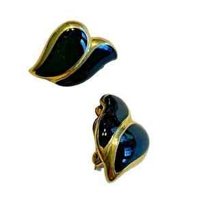 Vintage 1980’s Clip On Earrings Gold & Black Enamel Conservative Boss Lady - Bild 1 von 6
