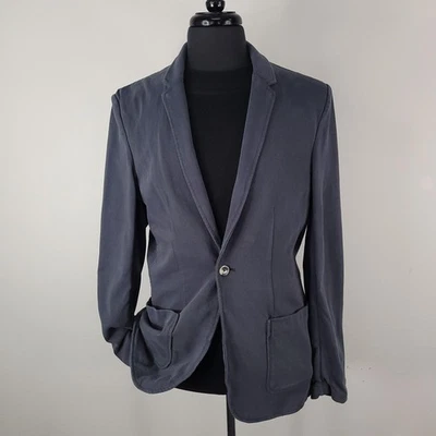 Blazer Capa Marina Para Hombres 42 Gris Tejido No Estructurado 1 Botón Parche Bolsillo Chaqueta Foto 1 de 4