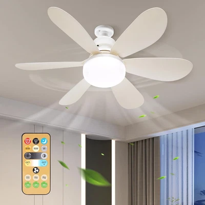 Ventilatore Da Soffitto Con Luce E Telecomando, E27 Plafoniera Led Soffitto Supe - Immagine 1 di 4
