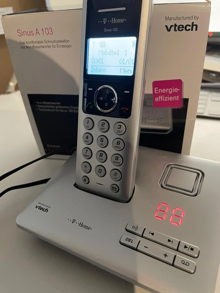 Sinus A103 Schnurlostelefon m. AB, Basis, Mobilteil, Kabel, leichte Gebrauchsspu - Bild 1 von 4