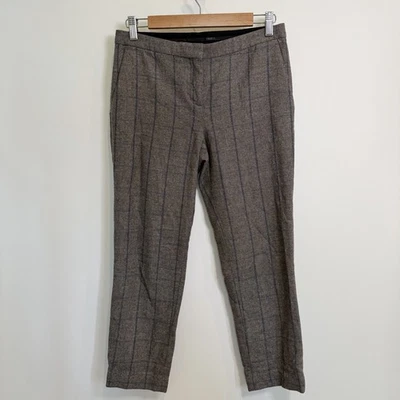 Pantalones Theory Mujer Talla 2 Lana Cuadros Marrón Azul Ventana Cuadros Tobillo Oficina Foto 1 de 4