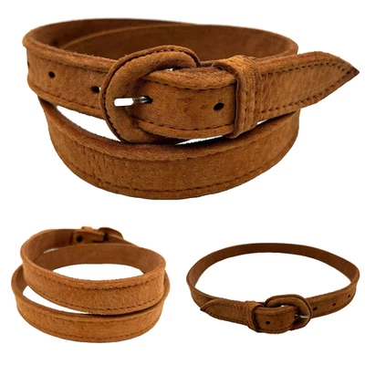 Vintage Handmade Tan Genuine Full Grain Suede Leather Women's Western Belt 32" - Image 1 of 4