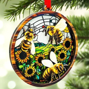 Ornamento Natalizio Ape - Ornamento Ape Miele in Legno e Acrilico a 2 Strati per Apicoltore - Foto 1 di 8