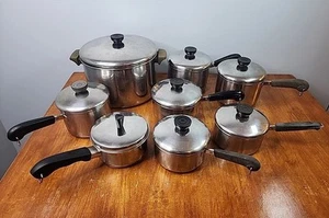 Revere Ware 1801 16-teiliges Set Edelstahlboden Kochtöpfe Töpfe Vintage mit Deckel - Bild 1 von 13