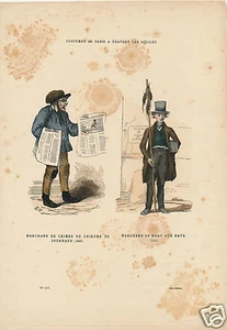 1882 HC Holzschnitt Nachrichtenverkäufer & Rattenverkäufer Challamel Kostüme von Paris  - Bild 1 von 1
