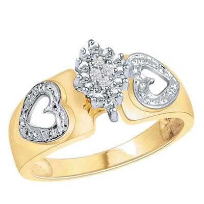 Anillo de compromiso redondo de promesa de corazón enchapado en oro de 18 quilates con diamantes simulados de 1/20 quilates Foto 1 de 4