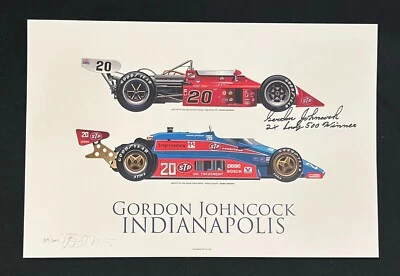 Gordon Johncock Firmado 2 Veces Ganador Indy 500 18x12 Edición Limitada Impresión 39/200 Foto 1 de 2