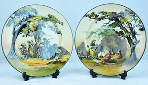 Antique Pair Royal Doulton Old English Scenes The Gipsies Plates - C. 1909-1927 - Picture 1 of 5