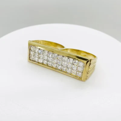 Men's Princess Cut Simulated Diamond Two Finger Band Ring 14K Yellow Gold Plated - Image 1 of 4