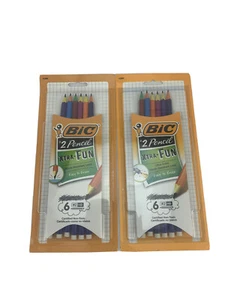 Bic Xtra Fun #2 Pencils Black Lead Colorful Barrels 2 Pack Of 6 Pencils Each - Picture 1 of 3