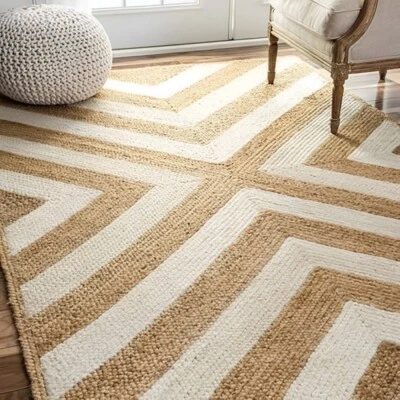 Jute Modern Medallion Area Rug 100% Jute Braided Style Carpet Runner Mat AllSize - Image 1 of 4