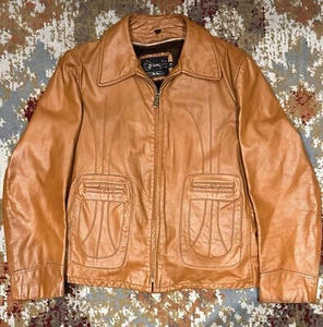 Vintage Sears The Leather Shop Brown Leather Jacket Mens Size 44 Tall - Picture 1 of 3