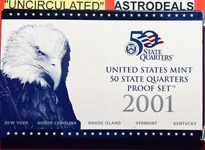 2001-S, 50 STATE QUARTERS, 5 S-QUARTERS PROOF MINT DEEP CAMEO SET, W/BOX & CoA, - Picture 1 of 4