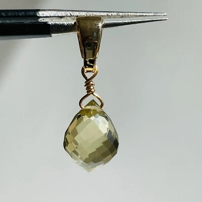 pendentif pl or jaune 18ct pierre précieuse fine citrine #1600 bijou fait main - Photo 1/4