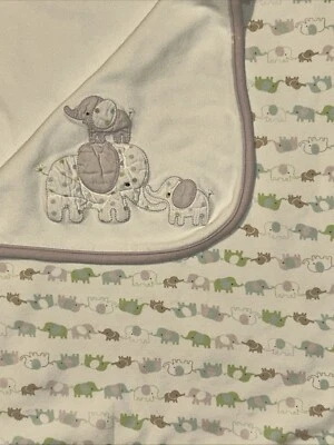 HTF 2007 Gymboree Cotton Reversible Lavender Purple Trim Elephant Baby Blanket - Image 1 of 4