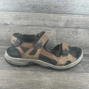 Ecco Hiking Sandals Men Size 12 EU 46 Brown Leather Two Strap Hook Loop Open Toe - Picture 1 of 20