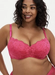 Torrid Curve 42DDD Lightly Lined Full Coverage Balconette Bra Pink Floral Lace - Picture 1 of 8