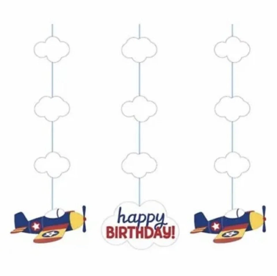 Lil Flyer Airplane Happy Birthday Hanging Cutout Decorations 3 Pack 36" Paper - Image 1 of 1