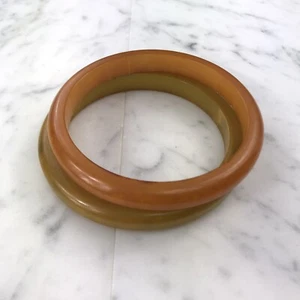 Vintage Bakelite Bracelet Bangles Butterscotch & Green Marble Swirl Set Of 2 - Picture 1 of 11