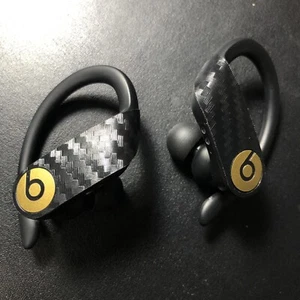 Carbon Fiber+Gold Skin Vinyl 2 Pack for Powerbeats Pro Case Beats By Dre - Picture 1 of 6