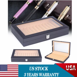 12 Slot Leather Fountain Pen Storage Collector Box Display Case Wood Pen Box US - Picture 1 of 12