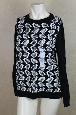 Charter Club NUEVO Suéter Mujer Estampado de Pájaros Negro Talla Pequeña PL NUEVO CON ETIQUETAS _ B4A1 Foto 1 de 4