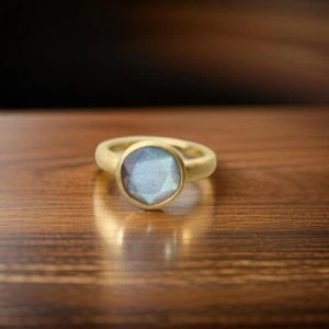 Labradorite Gemstone Ring Solitaire Ring 925 Sterling Silver Anniversary Gift - Picture 1 of 11