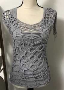 Vintage Mango  Womens Boho Knit Crocheted Top Size Medium S - Picture 1 of 20