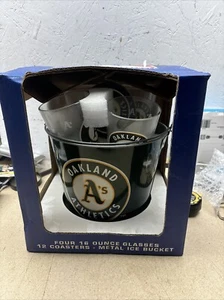 Major League Baseball Oakland Leichtathletik Eiskübel 4 Gläser 12 Untersetzer Set - Bild 1 von 14