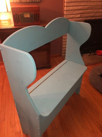 Vintage Blue Wooden Bench Settee Cover