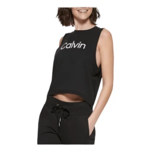 Calvin Klein Performance Graphic Tee Tank Top Black White Cropped Crewneck S - Picture 1 of 11