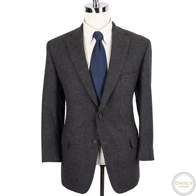 Paul Stuart Grey Black Wool Plaid Elbow Patch Dual Vents 2Btn Jacket 44R - Image 1 of 4