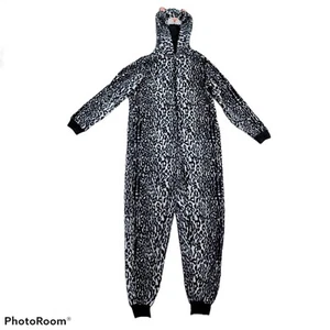 Nick & Nora One Piece Pajamas Kitty Cat Womens Small Black White Hoodie - Picture 1 of 4
