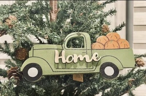 Haus Kürbis Vintage grün LKW Herbst Autumn Ornament - Bild 1 von 10