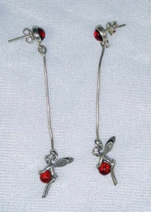 Sterling Silber Fee Ohrringe mit Bernstein Steinen - Bild 1 von 3