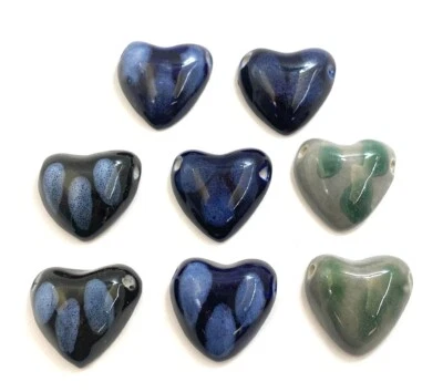 8 CORAZONES CERÁMICOS GRANDES COLORES SURTIDOS VINTAGE 35mm. COLGANTES LISOS L539 Foto 1 de 4