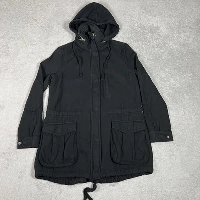 James Perse Jacket Womens Small 1 Utility Parka Hooded Black Full Zip Snap - Image 1 of 4