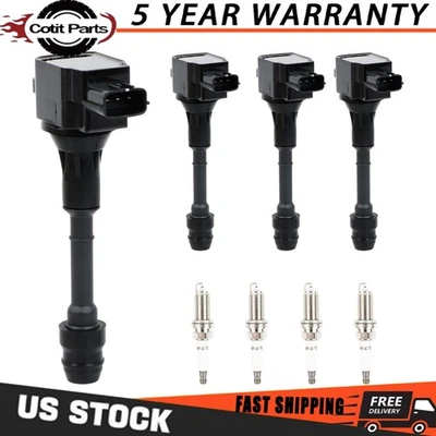 4Pcs Ignition Coil + 4Pc Iridium Spark Plug for 2005 2006 Nissan X-Trail 2.5L L4 Foto 1 de 4
