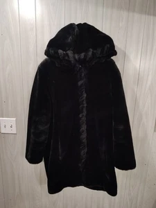 Marvin Richards Women’s Vintage Faux Fur Black Coat Hooded L Mobwife Luxury - Picture 1 of 8