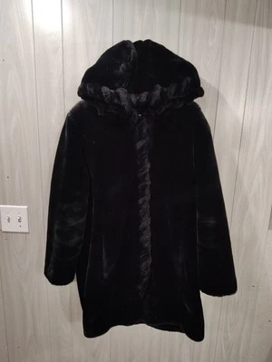 Marvin Richards Women’s Vintage Faux Fur Black Coat Hooded L Mobwife Luxury - Image 1 of 4
