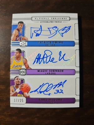 2024 National Treasures Triple Auto /25 Patrick Ewing Magic Johnson Karl Malone - Image 1 of 2