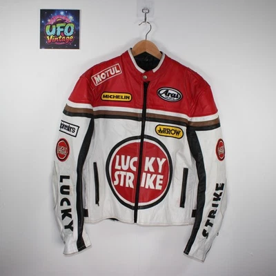 Lucky Strike White Leather Motorbike Jacket size S Mens Full Zip Biker Casual - Image 1 of 4